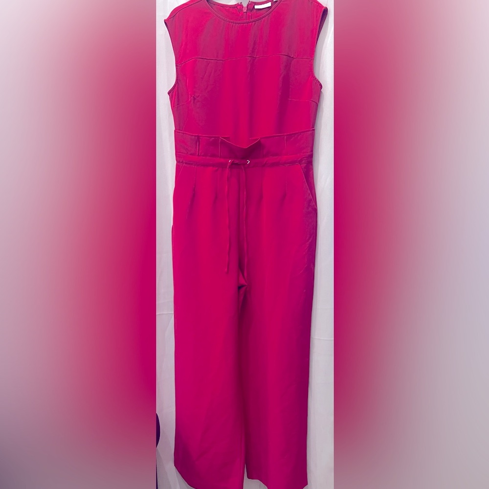 New York & Company Bright Fuchsia Sleeveless Jumpsuit with Tie Waist